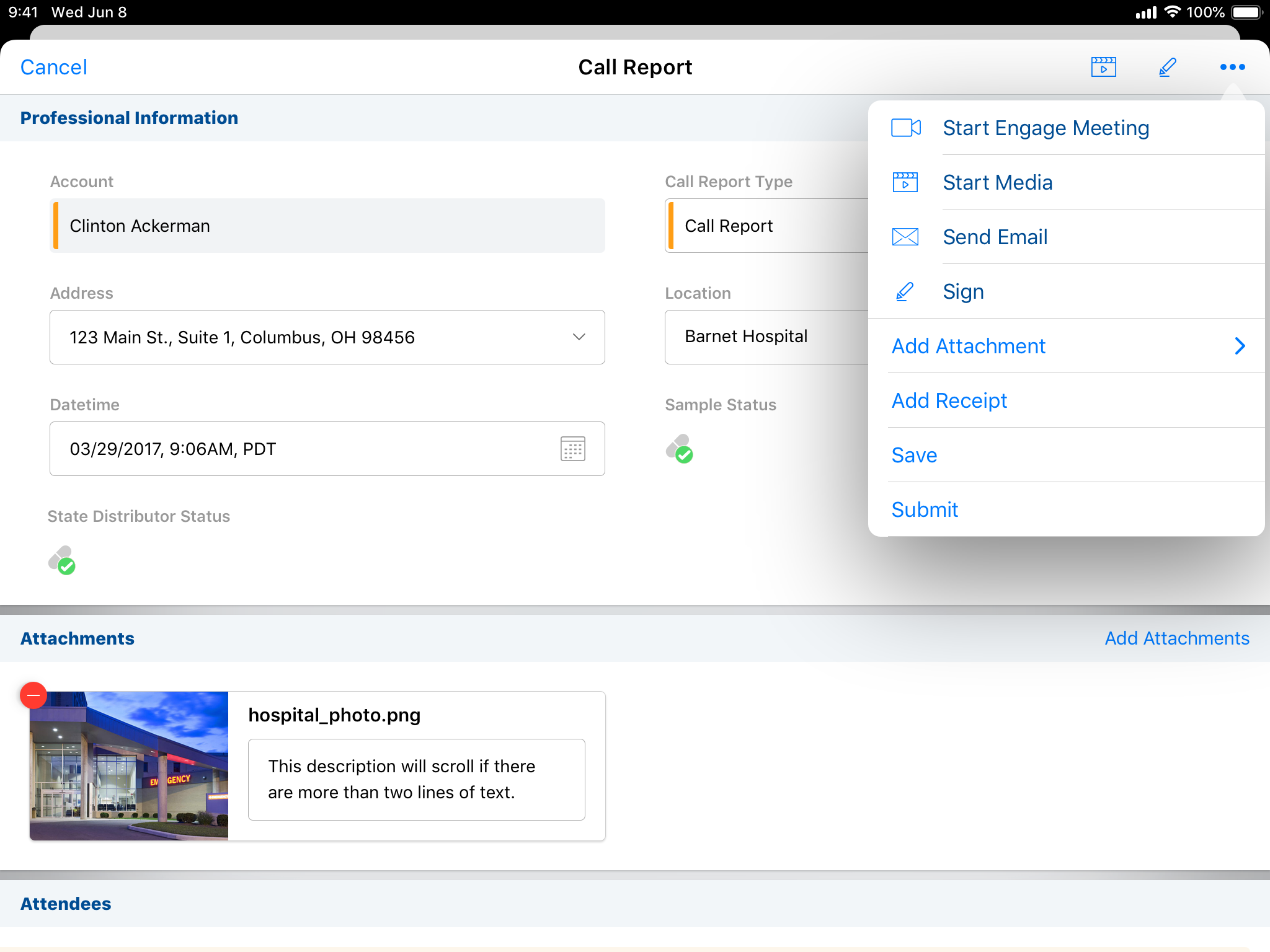 Attaching Files to the Call Report